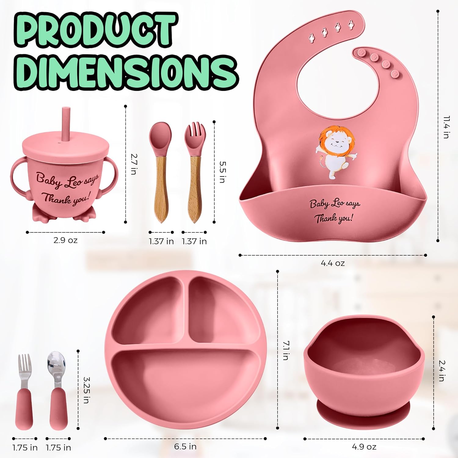 Aha Essentials Pink Baby Feeding Set - 12 Piece Silicone Tableware
