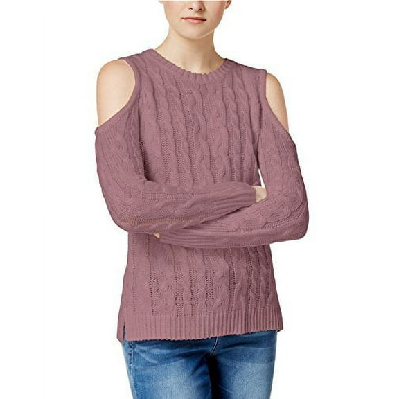 Hippie Rose Juniors' Cold-Shoulder Cable-Knit Sweater (Dusty Mauve, M)