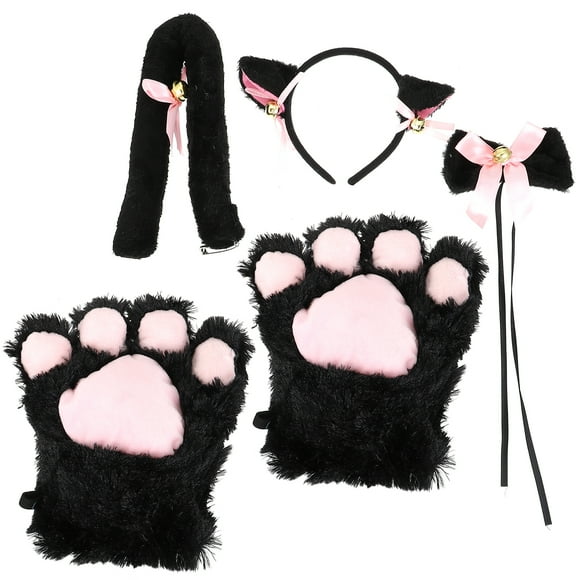 WORGEOUS 1 juego de diadema con orejas de gato, pajarita, pajarita, disfraz de Cosplay de gato para dama, niña