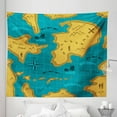 thumbnail image 1 of Map Tapestry, Historical Adventure Map Pattern with Sail Boats Direction Route Track Graphic, Fabric Wall Hanging Decor for Bedroom Living Room Dorm, 5 Sizes, Orange Blue, by Ambesonne, 1 of 1