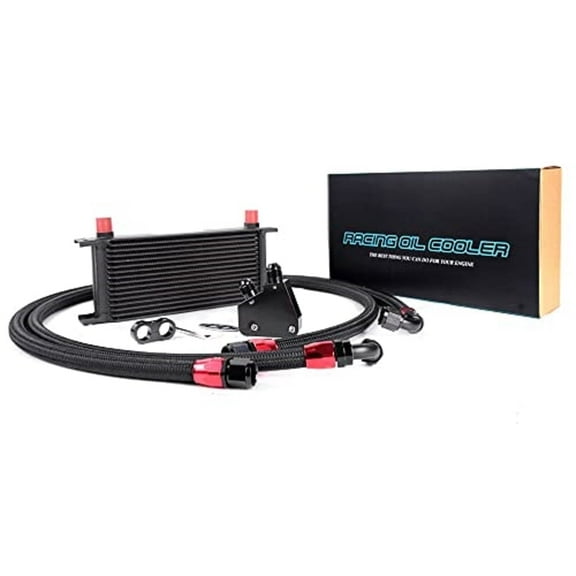 Universal AN10 Engine Transmission Oil Cooler Kit Fit for Japanese Model 16 Row Black Aluminum with Filter Thermostat Adapter Kit C Set