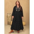 thumbnail image 3 of Women's Plus Size Embroidered Polka Dot Notched Long Sleeve Dress 95% Polyester 5% Elastane Comfortable Everyday Fit, 3 of 7