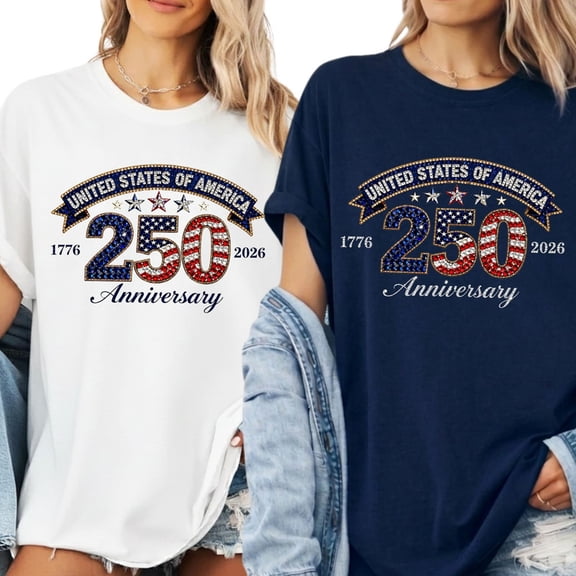 250th Anniversary USA Shirt, Faux-Sequin Look 4th of July Shirt, America 250 TShirt, Patriotic Usa Shirts for Women