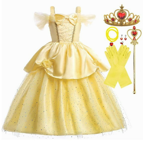 Customizable girls Belle Princess Dress Kids Halloween Fancy-Dress Toddler Costume Outfits