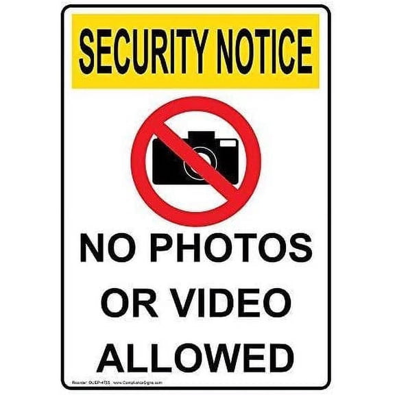 Traffic Signs 12x16 OSHA Security Notice No Photos Video Allowed Sign Tin Metal Outdoor Decor Safety Sign
