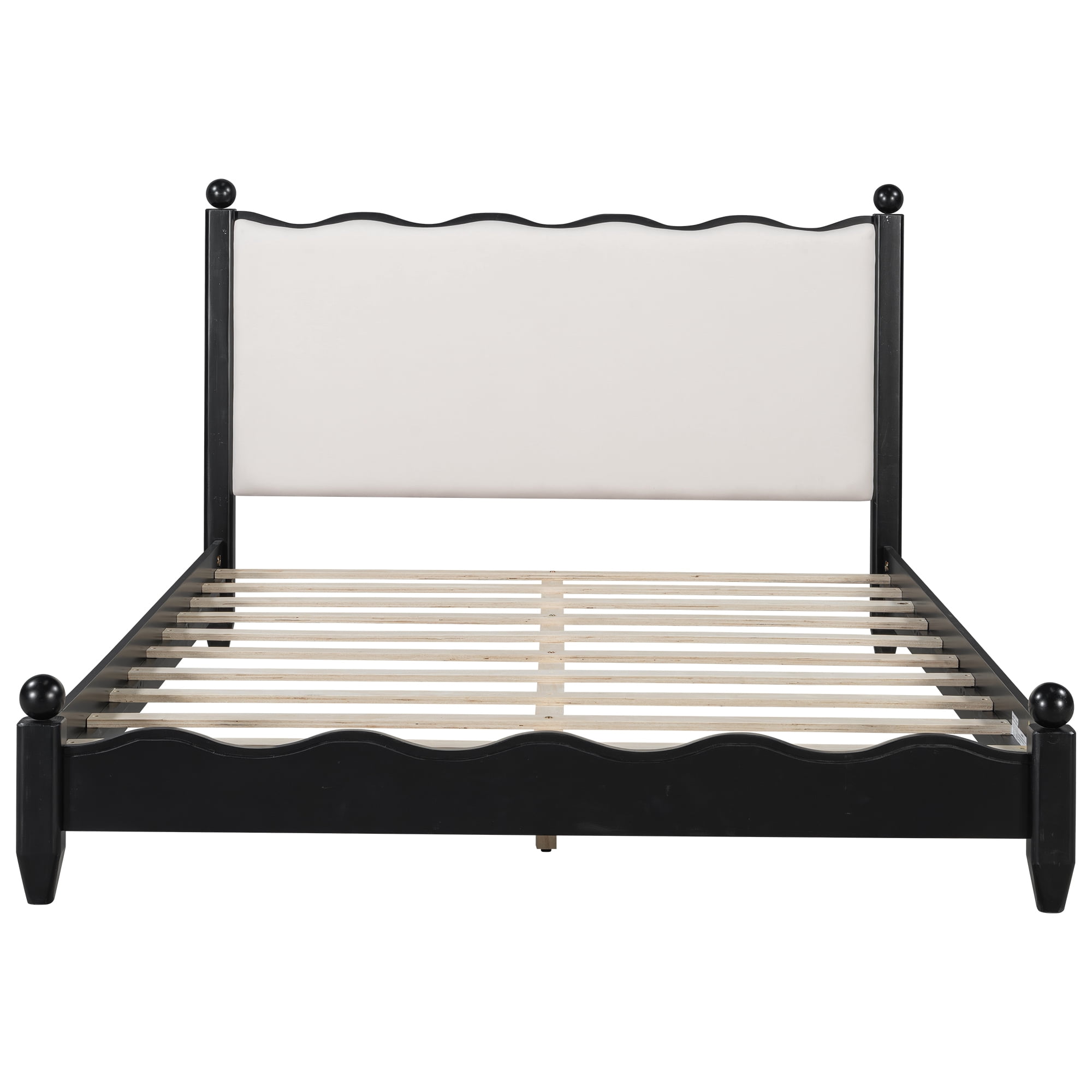 Euroco Wood Queen Size Wood Platform Bed with Upholstery Headboard, Black