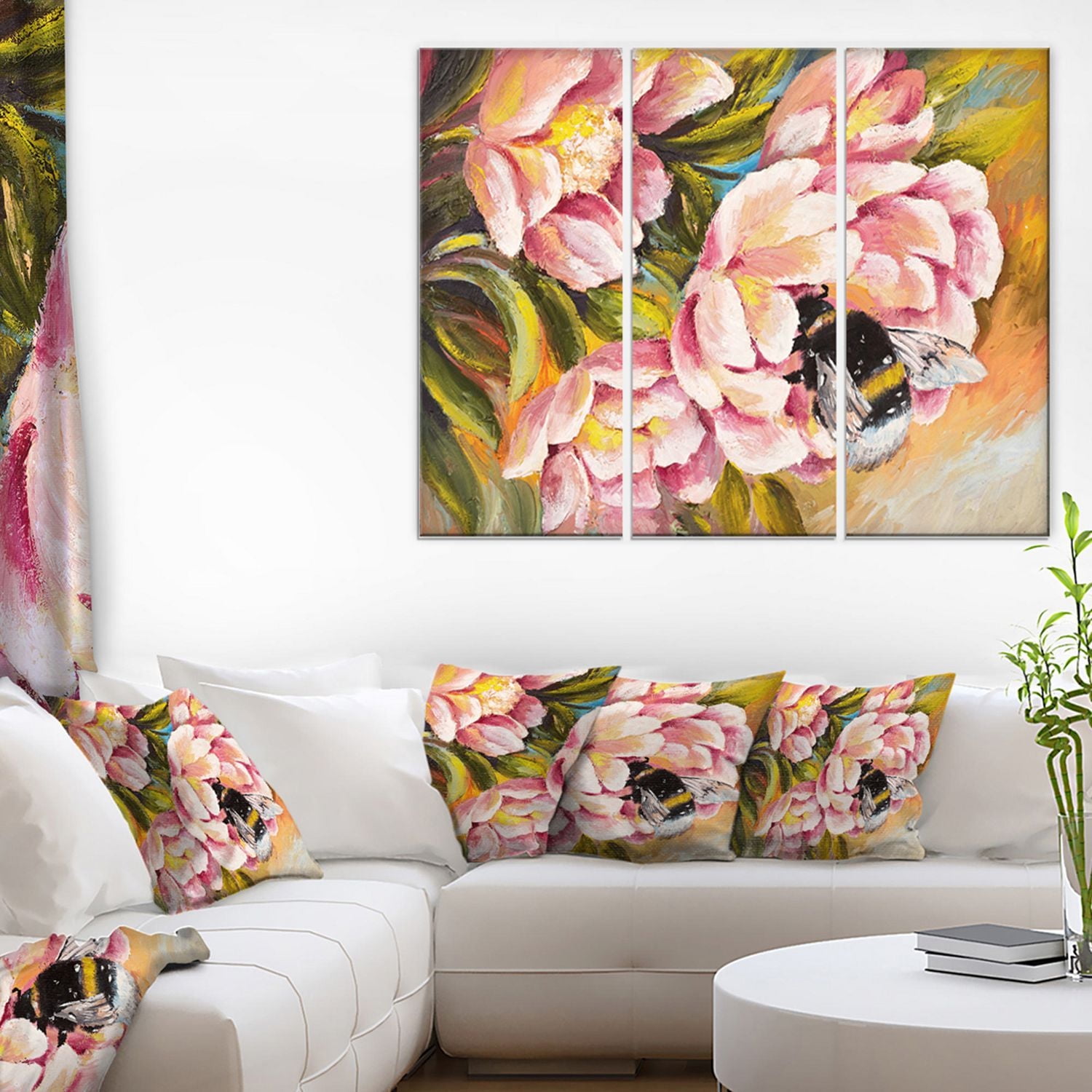 Design Art Bee Sitting on Flower Canvas Print