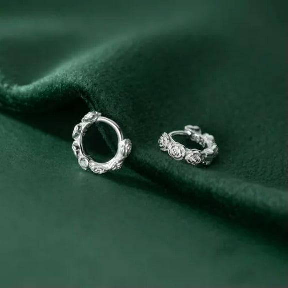 EOEMY Real 925 Sterling Silver Flower Hinged Hoop Earrings Hoops