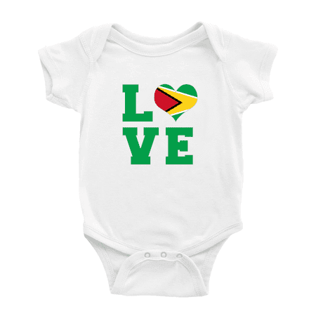 

Love Guyana Flag Heart Cute Baby Rompers Bodysuit (White 3-6 Months)
