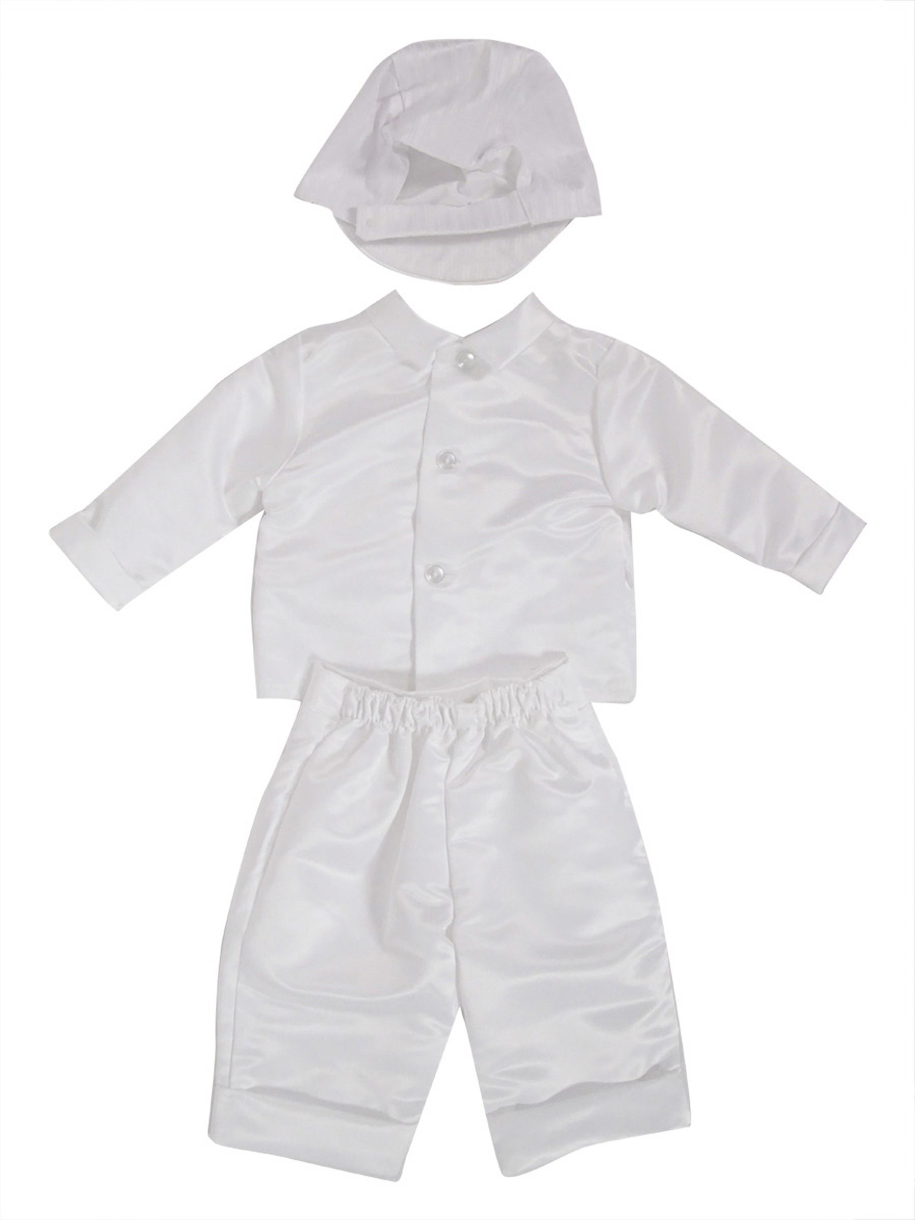 Lauren Madison Boy's Satin Christening Outfit with Hat and Tie White Size 6-9MOS - image 2 of 2