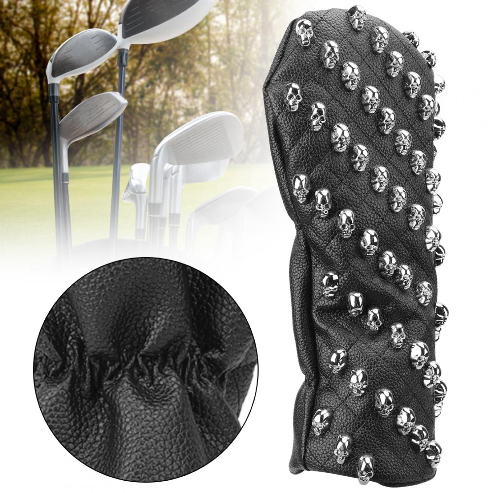 Nieyigj Premium PU Leather Skull Golf Club Head Cover for Driver Woods, Water-Resistant Padded Protection, Large Black (12.2 in / 31 cm) Headcover Accessory