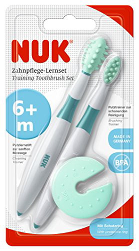 NUK TRAINING TOOTHBRUSH SET With Baby Gum Massager 6m Safe Soft 2 Pack BN 