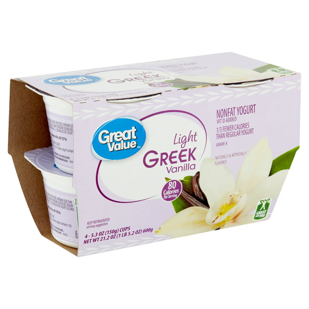 Great Value Light Greek Vanilla Nonfat Yogurt, 5.3 oz, 4 ...