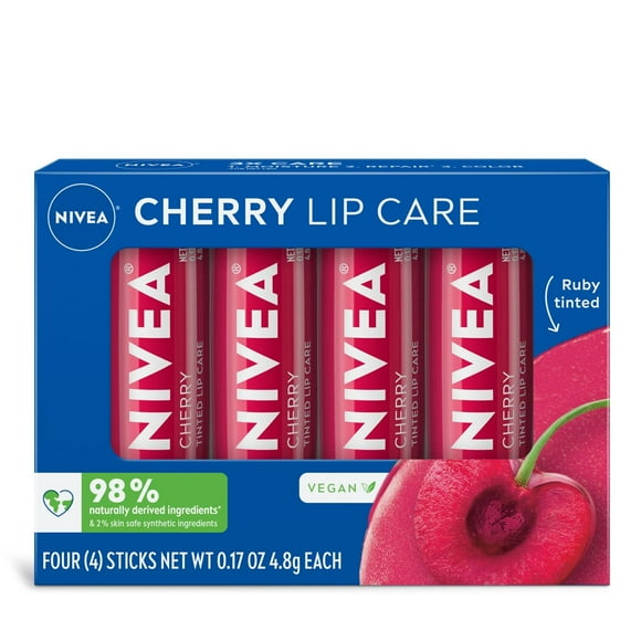 Bálsamo Labial NIVEA Cherry Tintado para Labios Hermosos y Suaves Pack 4 Pieza multicolor