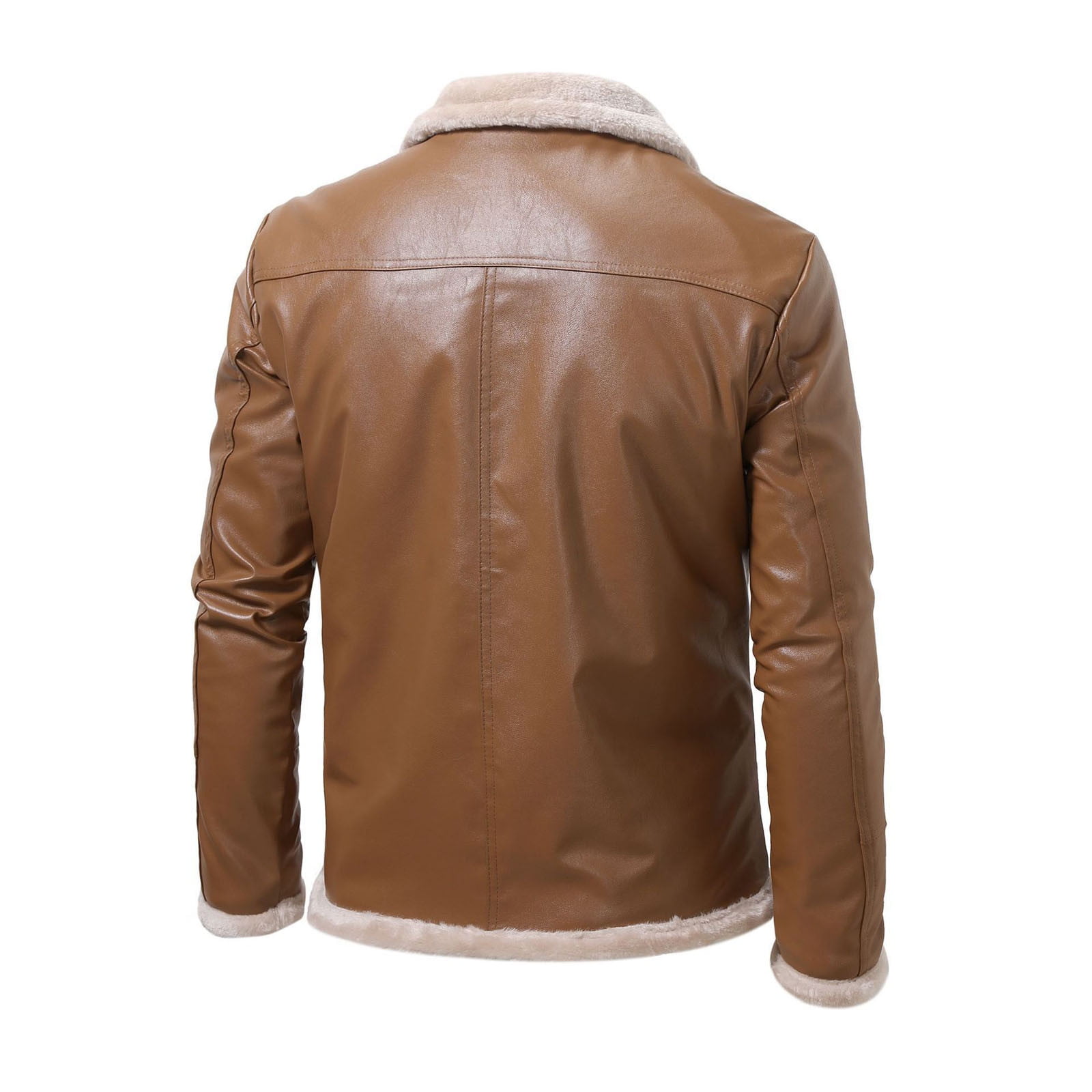 Fashion YLSDY Men's Casual Faux Leather Zip Up Long Sleeve Flight Jacket Fashion Suede Sherpa Jacket Trendy PU Coat with Pockets Khaki XL