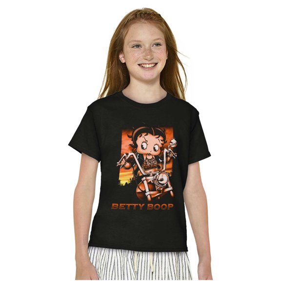 Betty Boop Cartoon Biker Attitude Girls Kids T Shirt Tees Teen Brisco Brands XS