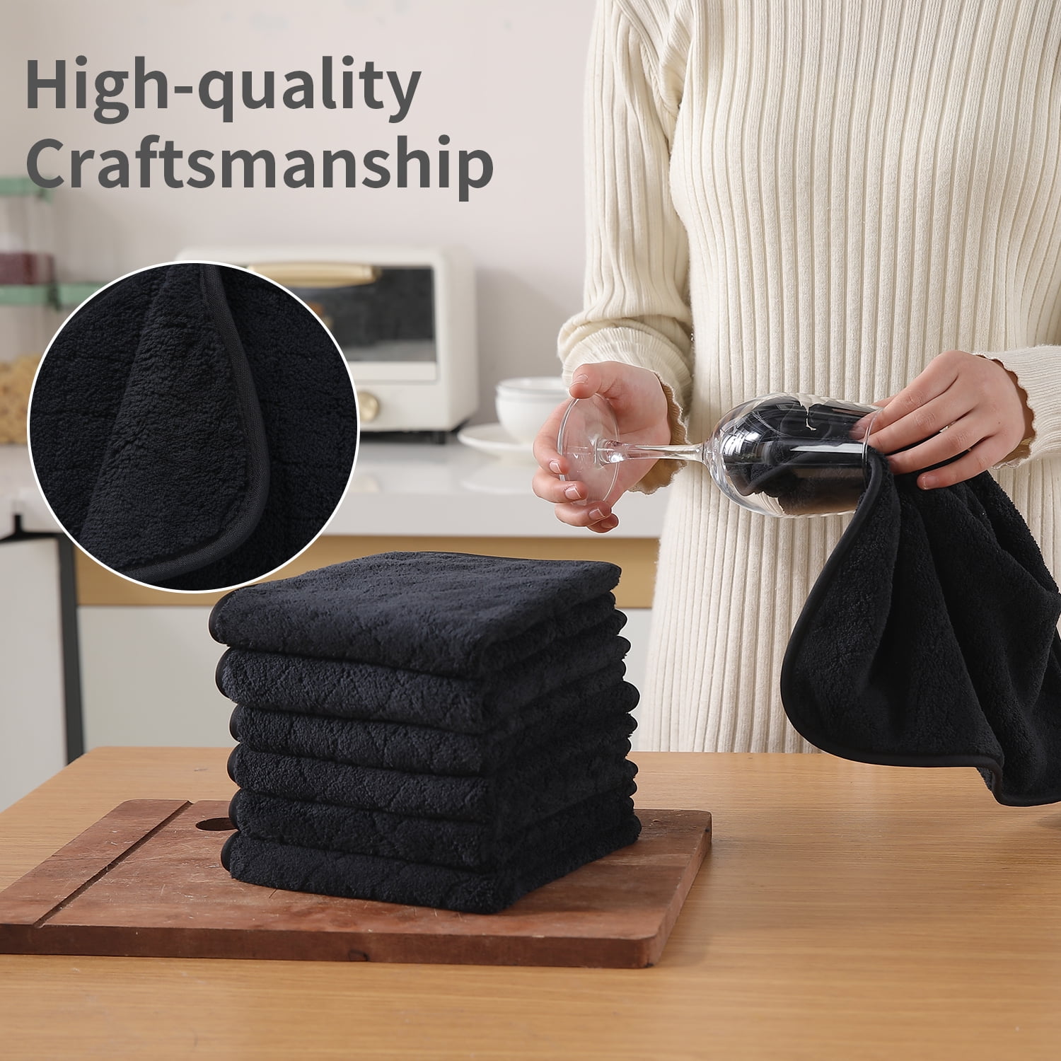 Jessy Home 12 Pack Black Washcloths for Bathroom 13"x13" Ultra Soft Hand Face Towels