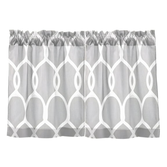 Elegant Gray Pattern Kitchen Curtains Tier Set 27x24 Inch 2 Panels Semi Sheer Light Filtering Privacy UV Protection