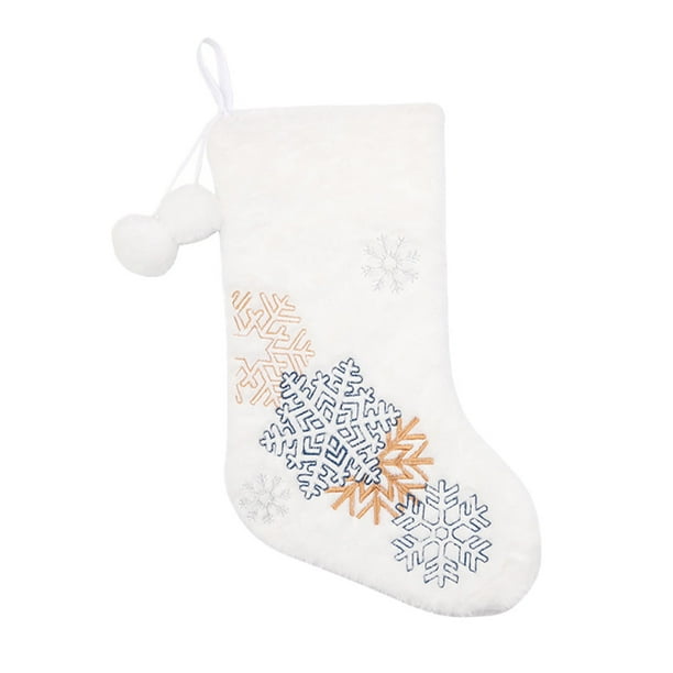Bewildely Medias bordadas de Navidad, soporte para calcetines, bolsa de regalo de lana blanca, colgante para chimenea en casa, suministros para Bar de Kits de decoración para fiestas Copo de nieve Bewildely HA068964-01