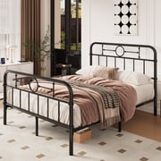 Amolife Queen Bed Frame with Vintage Headboard and Footboard, 12.4" Under-Bed Storage Space, No Box Spring Needed, Black