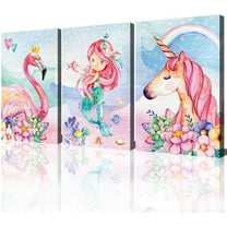 Unicorn Wall Decor Pictures Pink Girls Room Bedroom Bathroom Wall Art Cute Mermaid Flamingo Watercolor Painting Artwork Pink Rainbow Framed Canvas Print Nursery Kids Birthday Gifts 3 Pieces