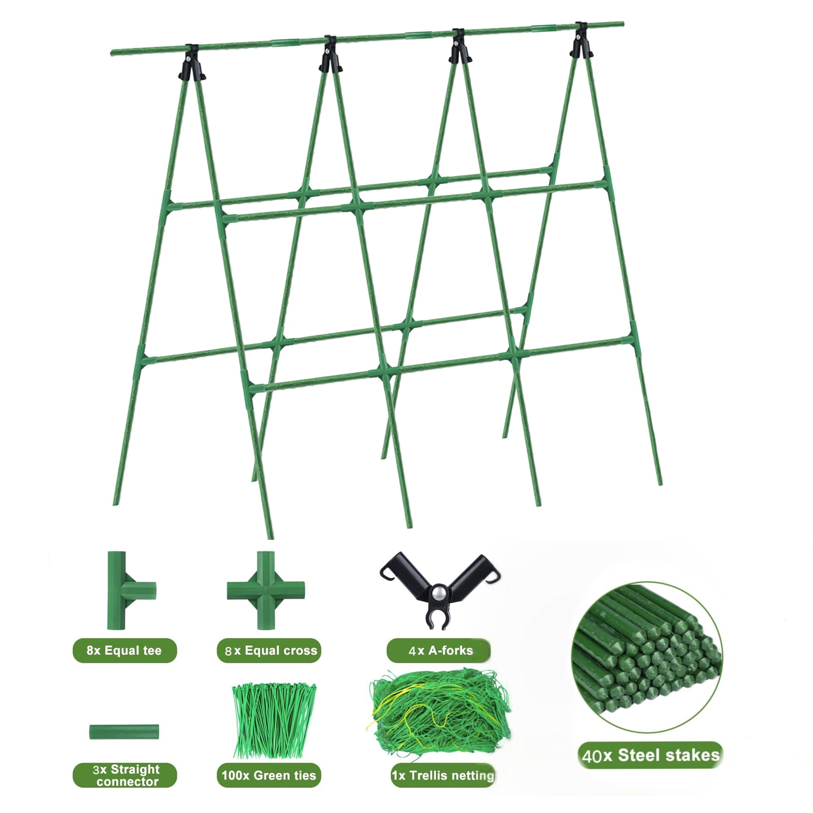 OIUR Cucumber Trellis for Garden 48 Inch A-Frame Plant Trellis Set with Net And Ties Climbing Vegetable Support Trellis for Cucumbers Tomatoes Grapes