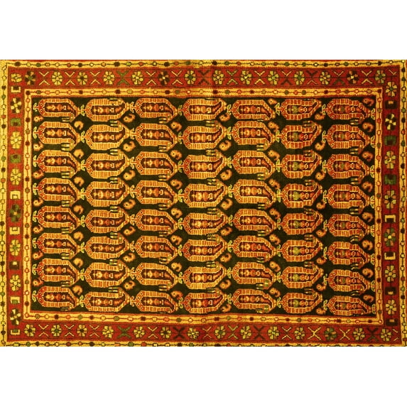 Ahgly Company Machine Washable Indoor Rectangle Persian Yellow Traditional Area Rugs, 8' x 10'