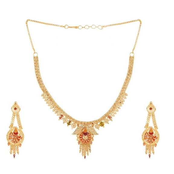 South Indian Bollywood Gold Plated Necklace Set with Matching Drop Earrings – Traditional Ethnic Jewelry for All Occasions