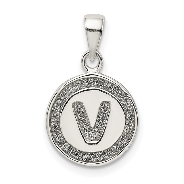 Collier Pendentif Cercle Monogramme Initiale Lettre V en Argent Sterling 925