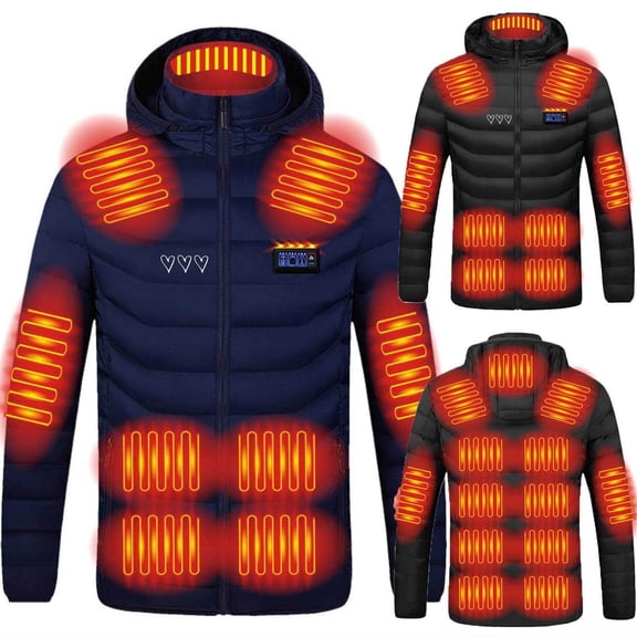Lovskoo Women's and Men's Heated Jacket with 21 Heating Zones Long Sleeve Love Printed Hooded Casual Outwear Tops Pockets Zipper Coat Quilted Jacket Black