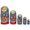 "7"" Set of 5 Flowers on Blue Dress Wooden Matryoshka Russian Nesting Dolls"