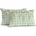 thumbnail image 2 of Lumbar Pillow Covers 20x12 Inch Set of 2, Watercolor Floral Waterproof Outdoor Pillow Covers, Spring Flowers Leaves Botanical Green Plaid Decorative Cushion Pillowcases for Couch, Sofa, Bed, Patio, 2 of 9