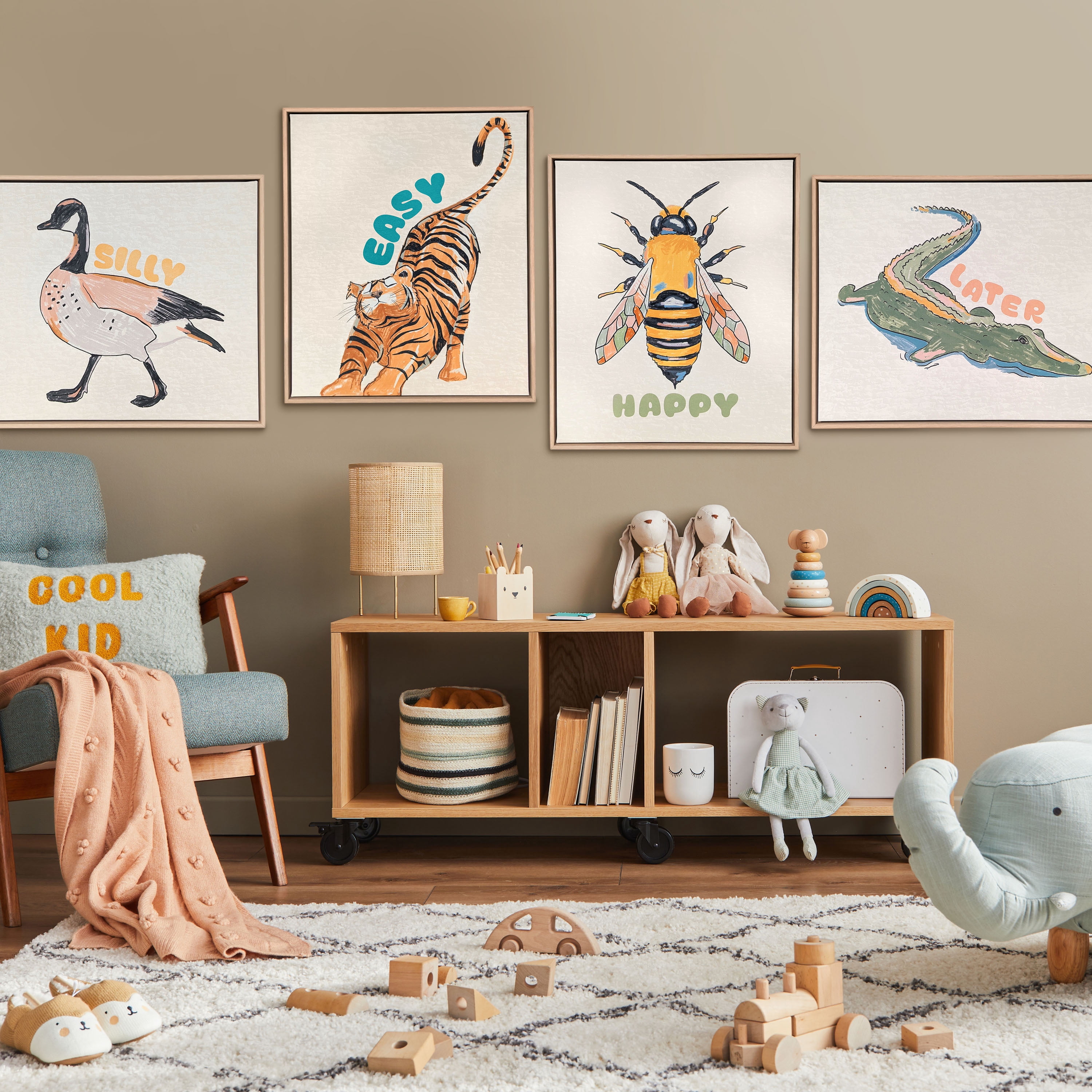 House of Happy 16x20 "Silly Goose" Kids Printed Wall Art on Canvas, Natural