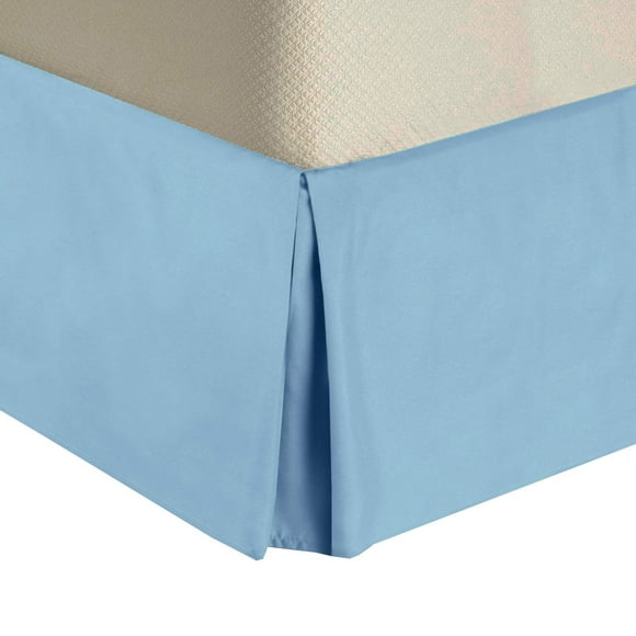 Royal Tradition Jupe de Lit Unie 300 Fils, 100 % Coton Plissée Grand avec Retombée de 15 Pouces et Coins Fendus, Bleu