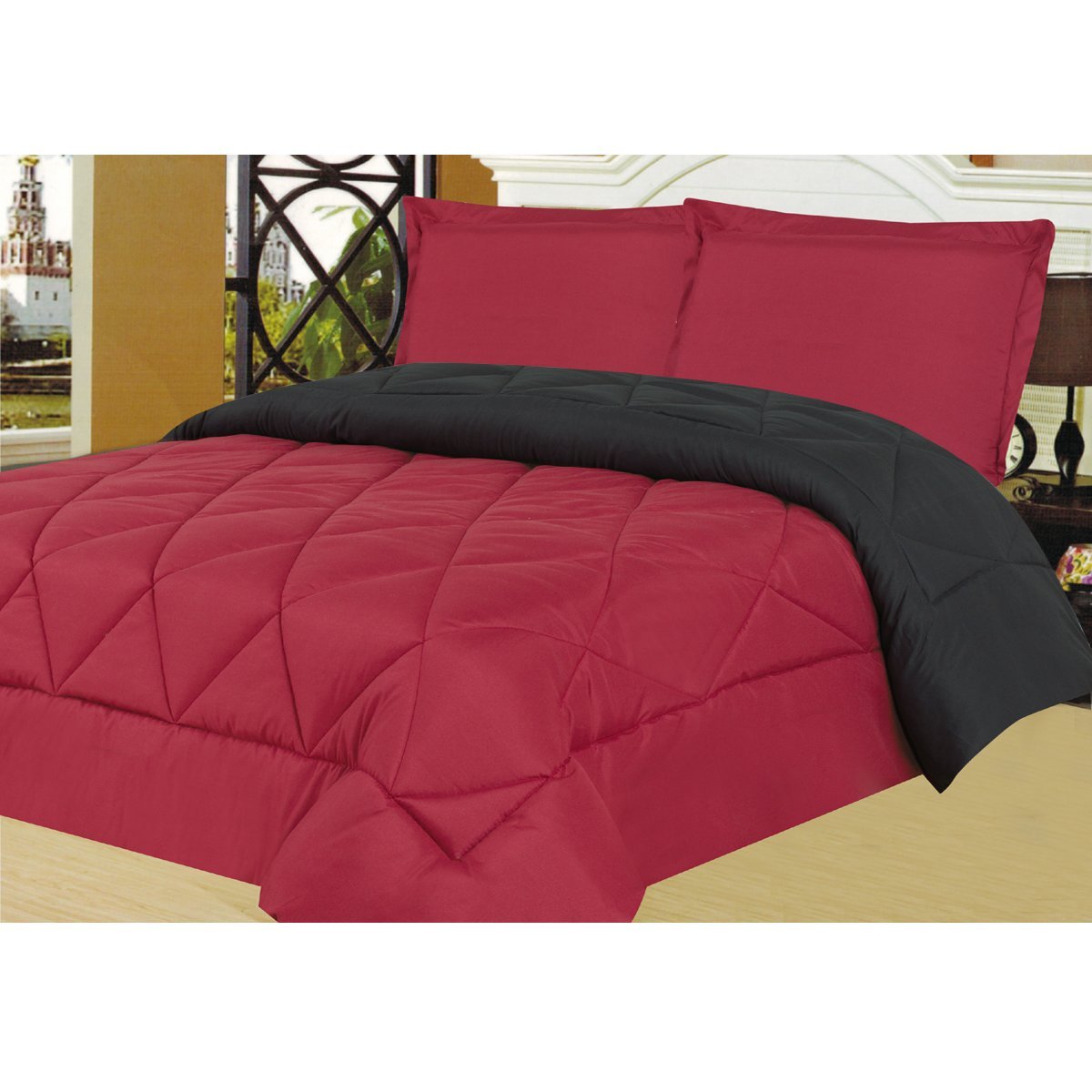 3 Piece Reversible Two Tone Microfiber Down Alternative Comforter Set