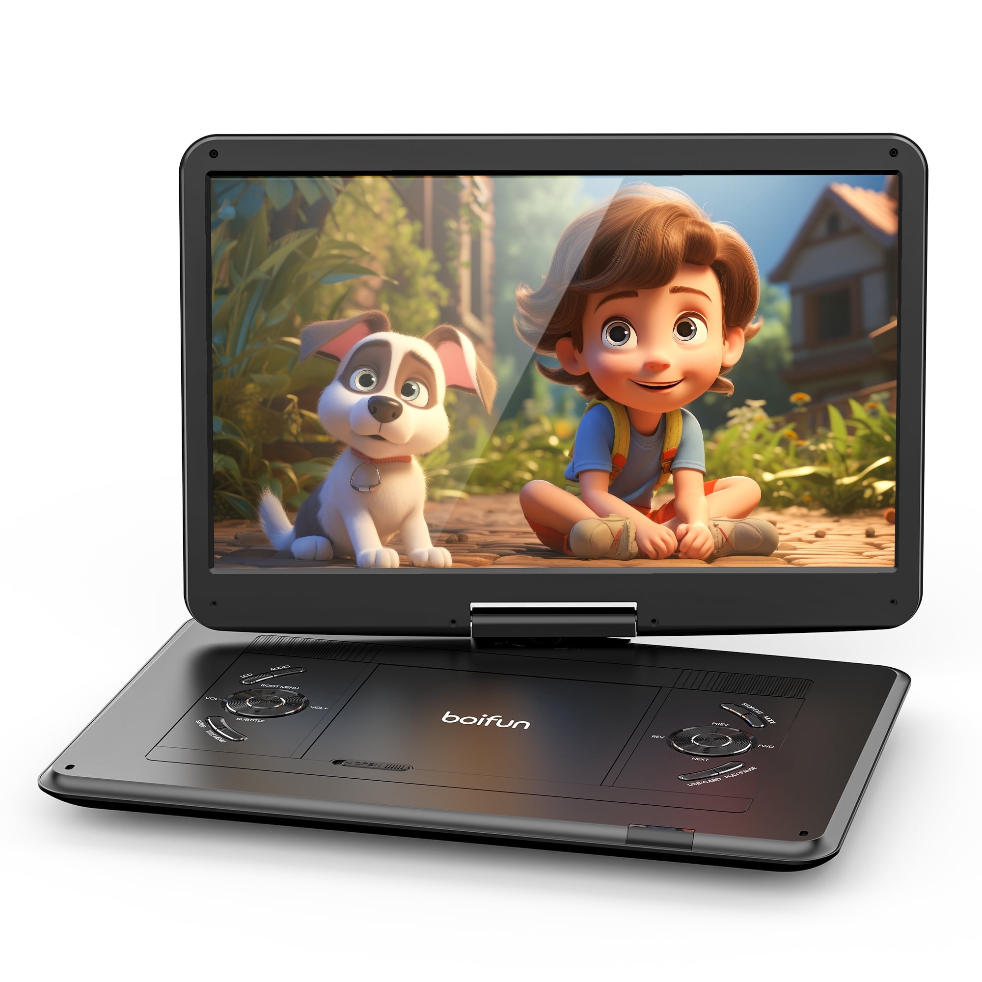 BOIFUN 17.5" Portable DVD Player with 15.6" Large HD Screen, 6 Hours Rechargeable Battery, Support CD/DVD/USB/SD Card/Sync TV