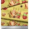 thumbnail image 2 of Soimoi Yellow Cotton Cambric Fabric Kettle & Cups Kitchen Print Sewing Fabric BTY 42 Inch Wide, 2 of 3