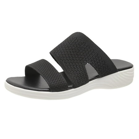 

PEASKJP Sandals for Women Casual Summer Women s Braided T-strap Thong Slip On Flat Sandals With Elastic Brand Roman Gladiator Fashion Flip Flop Shoes (Black 6.5)