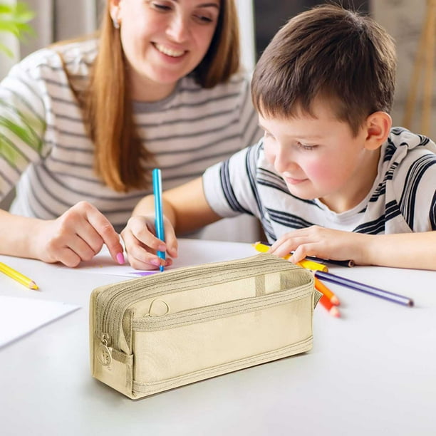 Estuche De Lápices De Doble Capa, Bolsa De Papelería Transparente, Organizador De Malla, Compartimento Con Cremallera, Material Escolar, Artículos Esenciales De Oficina, Construcción Duradera