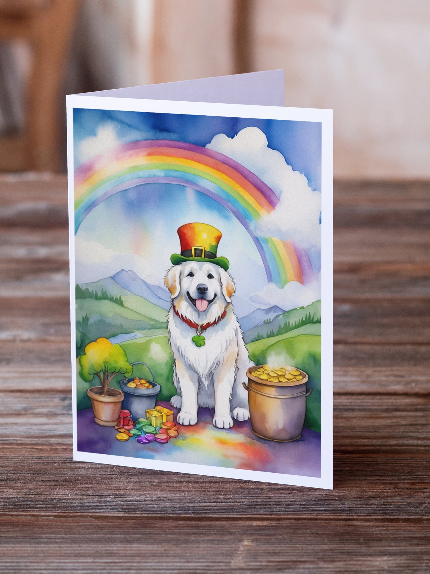 Great Pyrenees St Patrick's Day Greeting Cards Pack of 8 7 in x 5 in