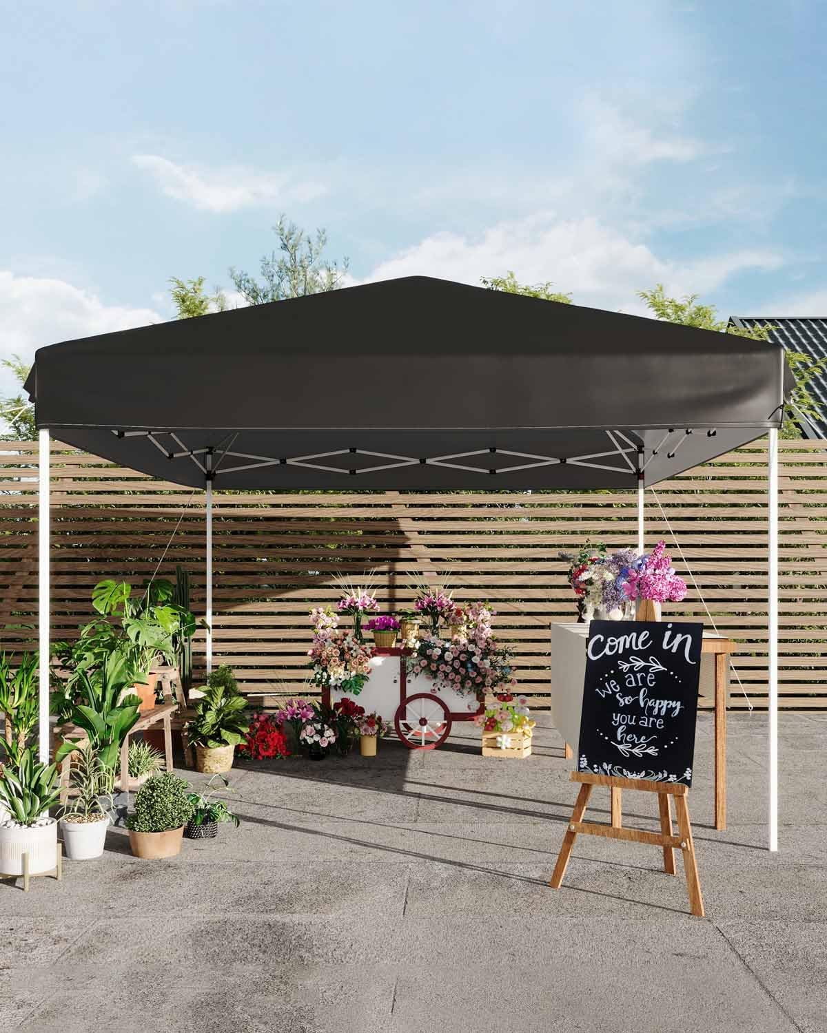 10x10 Pop Up Canopy Tent, Outdoor Tent with 3 Adjustable Height, Easy Set Up Canopy with 4 Sandbags & Carrying Bag for Camping, Parties, Outdoor Events -Black