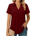 thumbnail image 1 of Plebaso Women's Shirts Collared Short Sleeve Casual Tops Button down Pullover Business Shirts for Work, 1 of 7