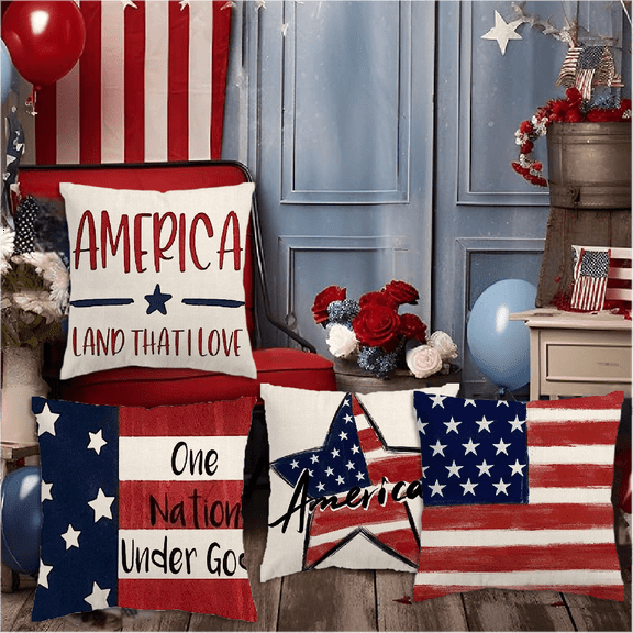 Independence Day Pillow Covers 18 x 18 Inch 4th of July American Flag Throw Pillow Case Memorial Day Patriotic Star America Freedom Decor Cushion Case for Home Couch Sofa Bed