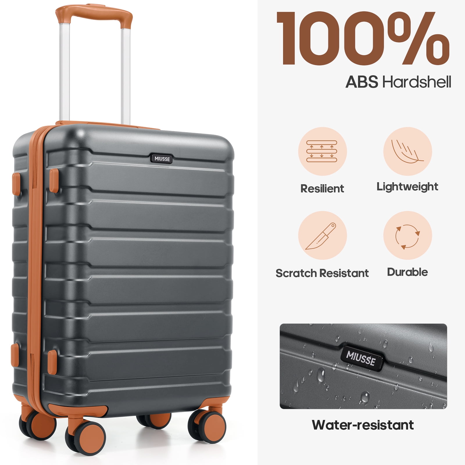MIUSSE Carry on Luggage Set 3 Piece Hard Shell Luggage Sets with YKK Zipper Spinner Wheels TSA Lock Carry on with Backpack Set