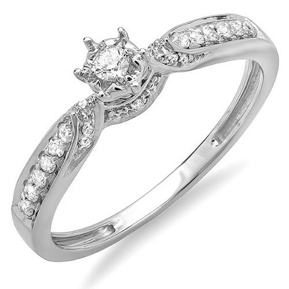 Dazzlingrock Collection 0.20 Carat (ctw) 18k Round Diamond Ladies Bridal Promise Engagement Ring 1/5 CT, White Gold, Size 8