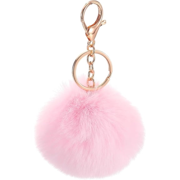 Pom Pom Keychain, Faux Rabbit Fur Puff Ball Pom Pom Bag Charms  Pompoms Key Chain for Women Purse  Light Pink