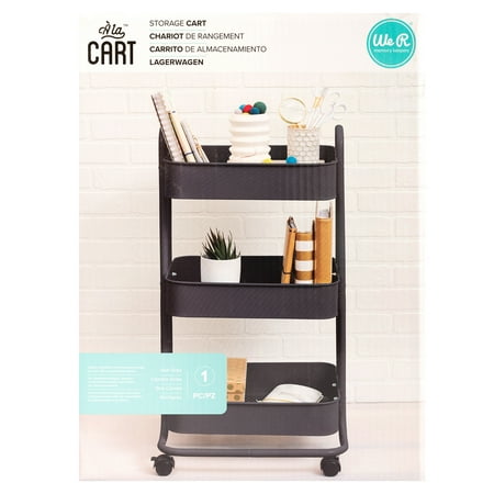 3-Tier Steel Rolling Storage Cart, 36 1/2" x 17" x 17" - Burnt Ash Grey