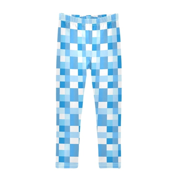 joogoo Girls' Leggings Checkered Blue and White Yoga Pants 6T