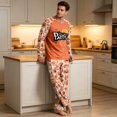 thumbnail image 4 of Men's Halloween Pajama Set Long Sleeve Raglan Soft Cotton Loungewear with Letter Print Top & Full Length Pants for Home Night Orange XL, 4 of 6