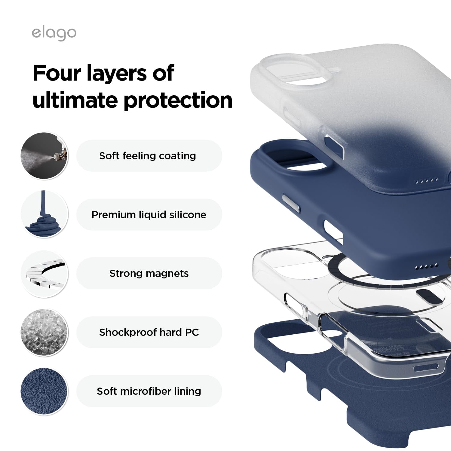elago Magnetic Silicone Case Compatible with iPhone 16 Case 6.1 Inch Compatible with All MagSafe Accessories - Built-in Magnets, Soft Grip Silicone, Shockproof [Jean Indigo]